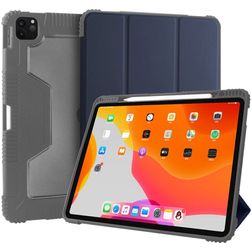 Mutural Tri-Fold Tough Coque iPad Pro 12.9 Pouces (2022) Etui + Porte-crayon - Noir / Bleu Marin