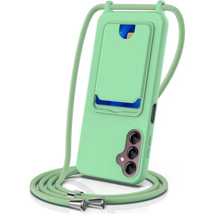 Mobigear Lanyard Card Samsung Galaxy A16 Coque avec cordon en Silicone et Porte-Cartes - Vert