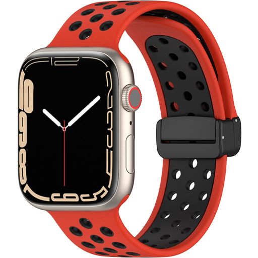 Mobigear Sport Plus Mag Bracelet Silicone Apple Watch Fermeture magnétique - 42/41/40/38 mm - Noir / Rouge