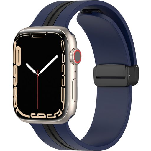 Mobigear Stripe Mag Bracelet Silicone Apple Watch Fermeture magnétique - 42/41/40/38 mm - Noir / Bleu Marin