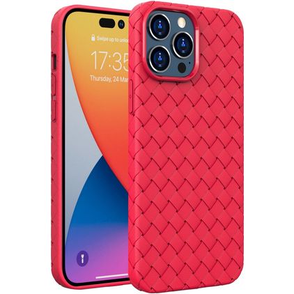 Mobigear Woven Coque iPhone 14 Pro Coque arrière en TPU Souple - Rouge