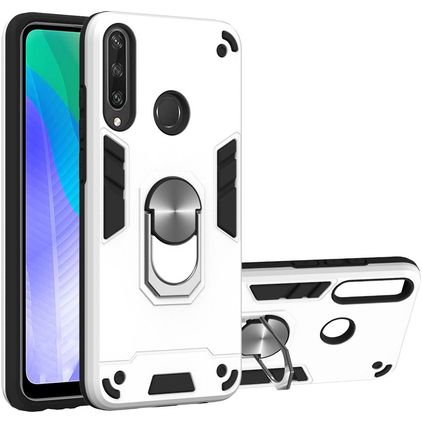 Mobigear Armor Ring Coque Huawei Y6p Coque arrière Rigide Anti-Chocs avec Anneau-Support - Argent