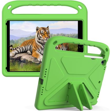 Mobigear AeroArmor Coque iPad 7 (2019) Coque de tablette pour enfants avec Poignée Enfants en EVA + Porte-crayon - Vert