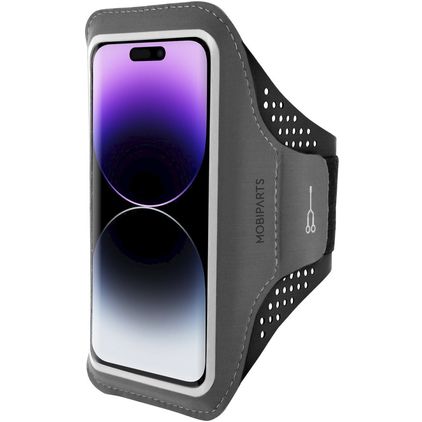 Mobiparts Comfort Fit Brassard Téléphone iPhone 14 Pro Brassard Coque de Sport en Neoprène - Noir