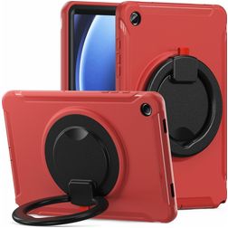 Mobigear RingGuard Coque Samsung Galaxy Tab A9 Plus (2023) Coque arrière en Plastique rigide,Silicone + Support Amovible - Rouge