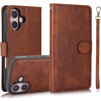 Mobigear Wallet Housse iPhone 16 Plus Etui avec Coque Détachable Porte-Monnaie - Marron