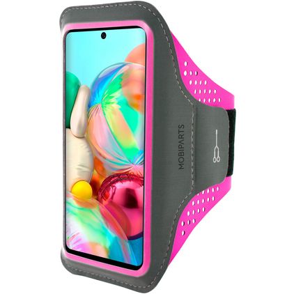 Mobiparts Comfort Fit Brassard Téléphone Samsung Galaxy A71 Brassard Coque de Sport en Neoprène - Neon Pink