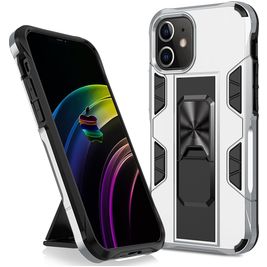 Mobigear Armor Stand Coque iPhone 12 Pro Max Coque arrière Rigide Anti-Chocs avec Support Amovible - Argent
