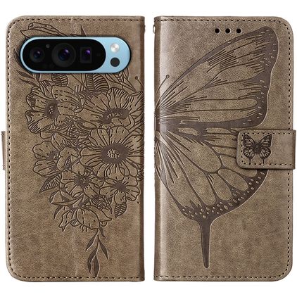 Mobigear Butterfly Housse Google Pixel 9 Etui Porte-Monnaie - Gris