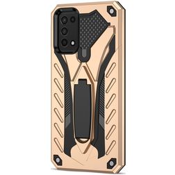 Mobigear Armor Stand Samsung Galaxy A03s Plastique rigide Coque arrière Antichoc avec béquille - Or