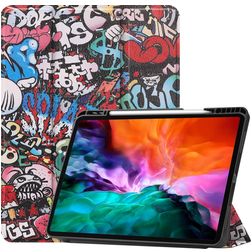 Mobigear Tri-Fold Gel Coque iPad Pro 12.9 Pouces (2022) Etui en TPU,Similicuir + Porte-crayon - Graffiti