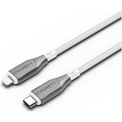 Cygnett Armoured Braided - Câble USB-C vers Apple Lightning 1 mètre - Blanc