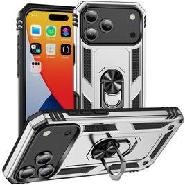 Mobigear Armor Ring Coque iPhone 17 Pro Max Coque arrière Rigide Anti-Chocs avec Anneau-Support - Argent