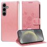 Mobigear Flowers Housse Samsung Galaxy S25 Etui Porte-Monnaie - Rose doré