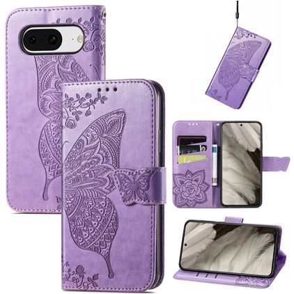Mobigear Butterfly Google Pixel 8 Étui Portefeuille - Violet