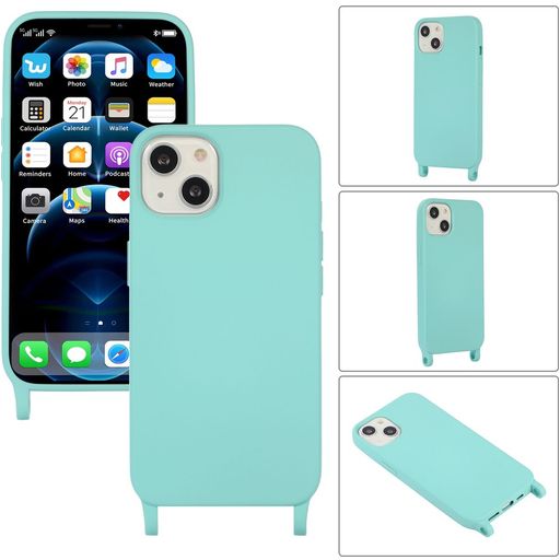 Mobigear Lanyard iPhone 14 Coque avec cordon en Silicone - Turquoise