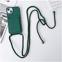 Mobigear Lanyard Card iPhone 15 Plus Coque avec cordon en Silicone et Porte-Cartes - Vert