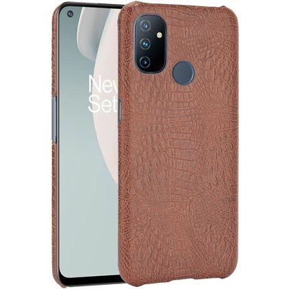 Mobigear Croco OnePlus Nord N100 Plastique rigide Coque arrière - Marron