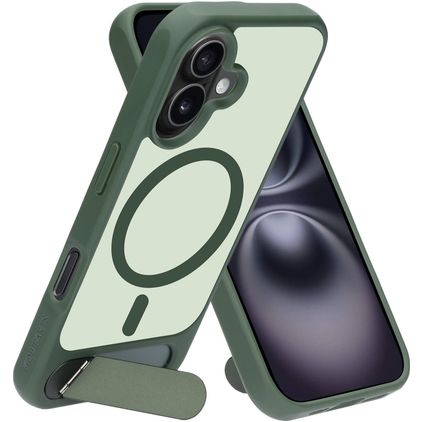 Mobiparts Hardcover Coque iPhone 16 MagSafe Coque arrière Rigide avec Support Amovible - Satin Green