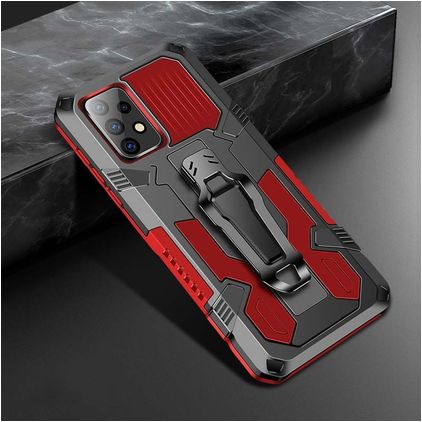 Mobigear Armor Stand Coque Samsung Galaxy A52 Coque arrière Rigide Anti-Chocs avec Support Amovible - Rouge