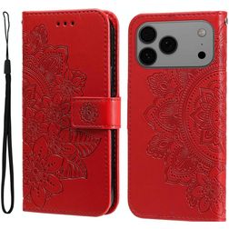 Mobigear Flowers iPhone 17 Pro Max Étui Portefeuille - Rouge