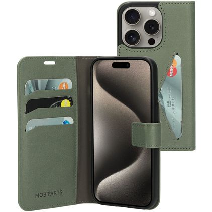 Mobiparts Classic Wallet Housse iPhone 15 Pro Etui Porte-Monnaie - Stone Green