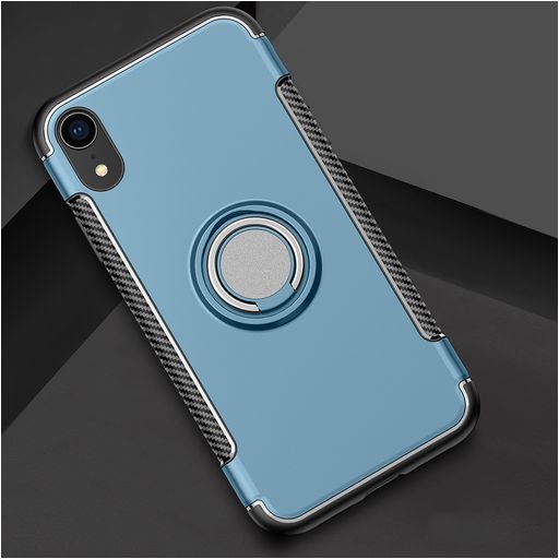 Mobigear Armor Ring Coque iPhone XR Coque arrière Rigide Anti-Chocs avec Anneau-Support - Bleu