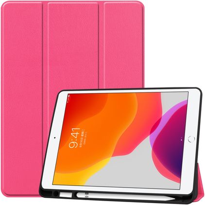 Mobigear Tri-Fold Gel Coque iPad 9 (2021) Etui en TPU,Similicuir + Porte-crayon - Magenta