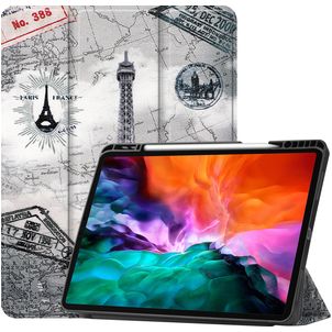 Mobigear Tri-Fold Gel Coque iPad Pro 12.9 Pouces (2021) Etui en TPU,Similicuir + Porte-crayon - tour Eiffel