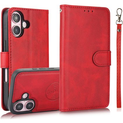 Mobigear Wallet Housse iPhone 16 Etui avec Coque Détachable Porte-Monnaie - Rouge