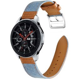 Mobigear Denim Bracelet Cuir pour Smartwatch Fermeture boucle ardillon - 22 mm - Marron / Bleu