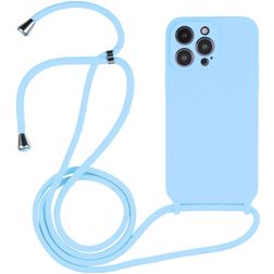 Mobigear Lanyard iPhone 15 Pro Max Coque avec cordon en Silicone - Bleu