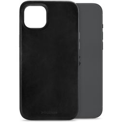 Mobilize Premium Coque iPhone 15 Plus MagSafe Coque arrière en Cuir Véritable - Noir
