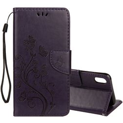 Mobigear Flowers Housse iPhone XR Etui Porte-Monnaie - Violet