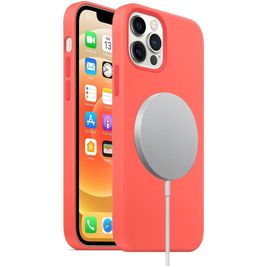 Mobigear Rubber Touch Coque iPhone 12 Pro MagSafe Coque arrière en Silicone - Rose