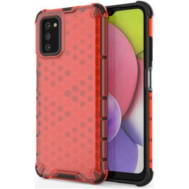 Mobigear Honeycomb Coque Samsung Galaxy A03s Coque arrière Rigide Anti-Chocs - Rouge