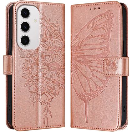 Mobigear Butterfly Housse Samsung Galaxy S24 FE Etui Porte-Monnaie - Rose doré