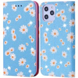Mobigear Daisies Housse iPhone 12 Pro Max Etui Porte-Monnaie - Bleu