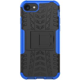Mobigear Tire Coque iPhone SE (2022) Coque arrière Rigide Anti-Chocs avec Support Amovible - Noir / Bleu