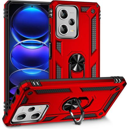 Mobigear Armor Ring Coque Xiaomi Redmi Note 12 Pro Plus Coque arrière Rigide Anti-Chocs avec Anneau-Support - Rouge