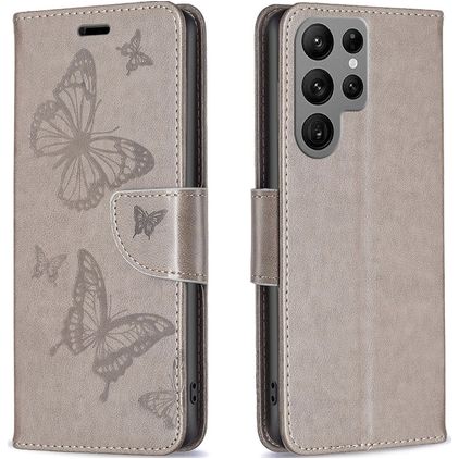 Mobigear Butterfly Samsung Galaxy S23 Ultra Étui Portefeuille - Gris