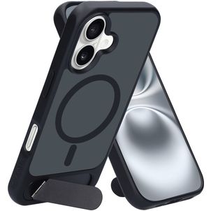 Mobiparts Hardcover Coque iPhone 16 MagSafe Coque arrière Rigide avec Support Amovible - Satin Black