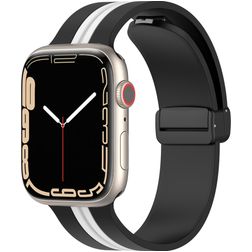 Mobigear Stripe Mag Bracelet Silicone Apple Watch Fermeture magnétique - 42/41/40/38 mm - Noir / Blanc