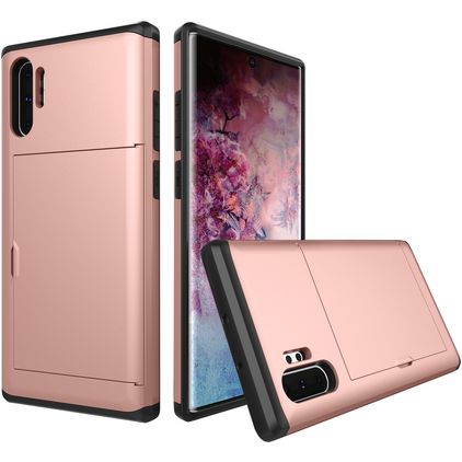 Mobigear Card Coque Samsung Galaxy Note 10 Plus Coque arrière Rigide Anti-Chocs avec Porte-Cartes - Rose doré