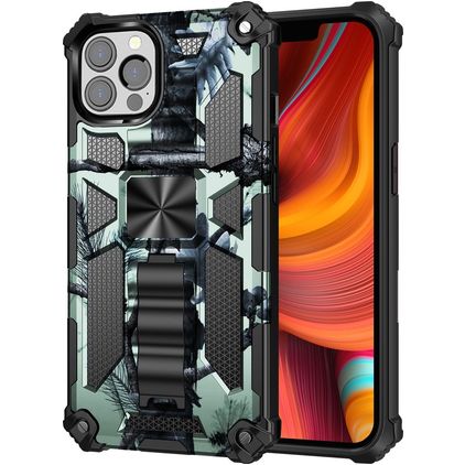 Mobigear Armor Stand Coque iPhone 13 Pro Max Coque arrière Rigide Anti-Chocs avec Support Amovible - Vert