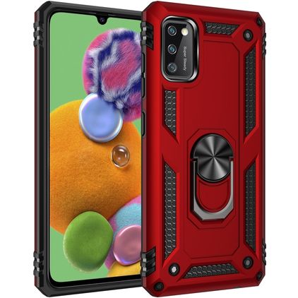 Mobigear Armor Ring Samsung Galaxy A41 Plastique rigide Coque arrière Antichoc avec bague de maintien - Rouge