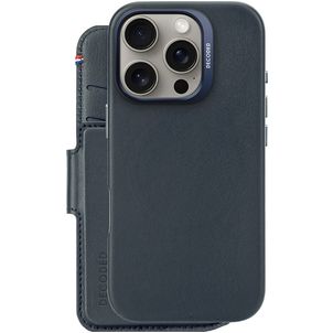Decoded Detachable Wallet Housse iPhone 16 Pro MagSafe Etui avec Coque Détachable en Cuir Véritable Porte-Monnaie - Bleu Marin