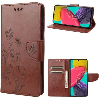 Mobigear Flowers Samsung Galaxy M53 Étui Portefeuille - Marron