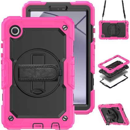 Mobigear SureGrip Xtreme Samsung Galaxy Tab A11 Plastique rigide / Silicone Coque arrière + Bandoulière + Support - Rose