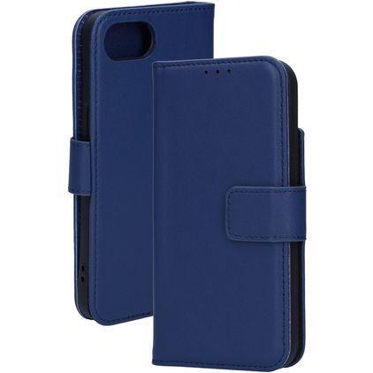 Mobiparts Housse iPhone 16e Etui en Cuir Véritable Porte-Monnaie - Bleu